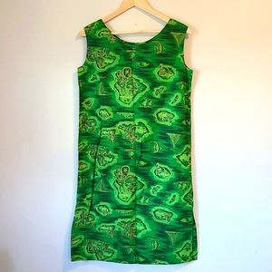 Hawaiian Print Green Dress